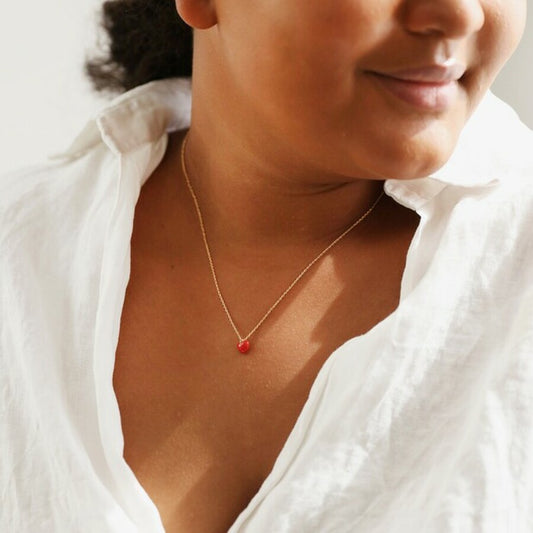 Tiny Red Enamel HeartNecklace