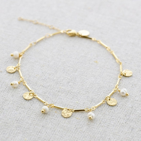 Gold and Pearl Drop Anklet