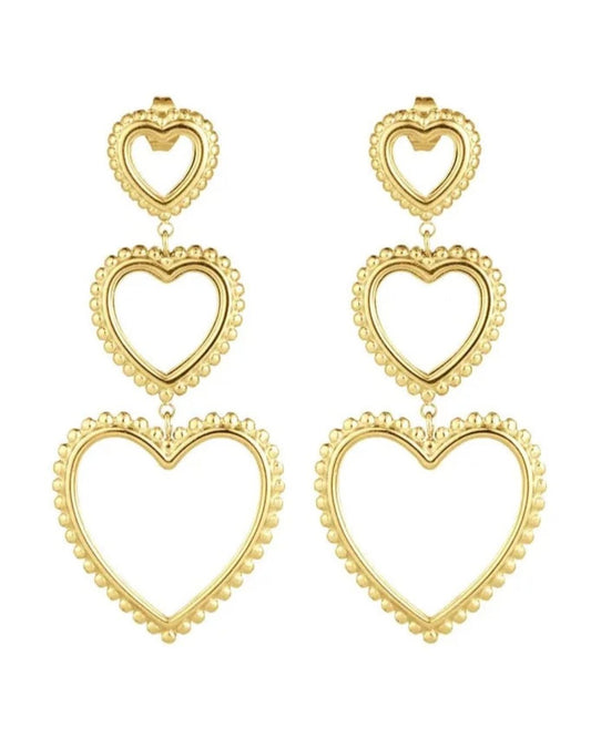 Statement Triple Heart Earrings