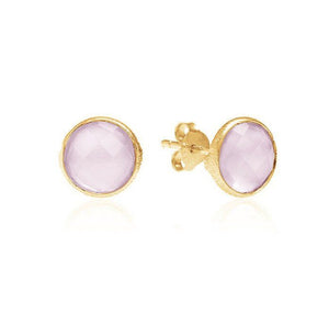 Gold and Pink Chalcedony Stud Earrings