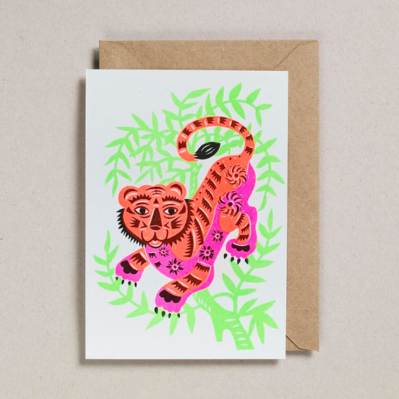 Neon Tiger Riso Print Card