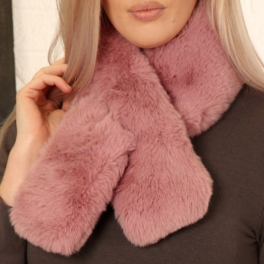 Short faux fur scarf - Dusty Pink
