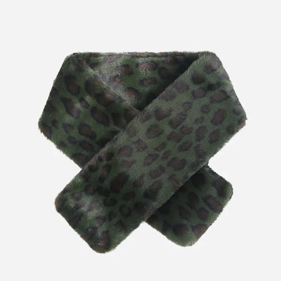 Short faux fur scarf - Khaki Leopard