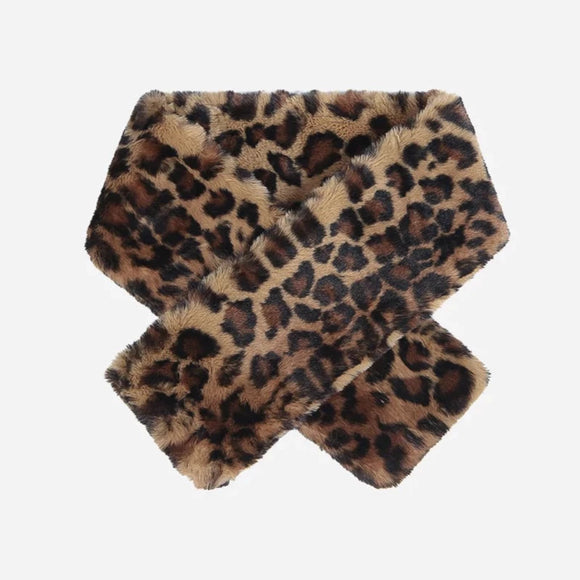 Short faux fur scarf - Brown Leopard