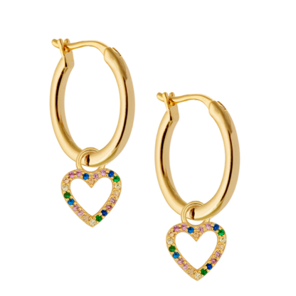 Small gold hoops - with rainbow heart