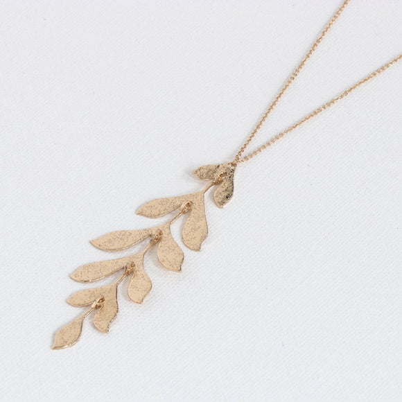 Textured Leaf Gold Pendant Necklace