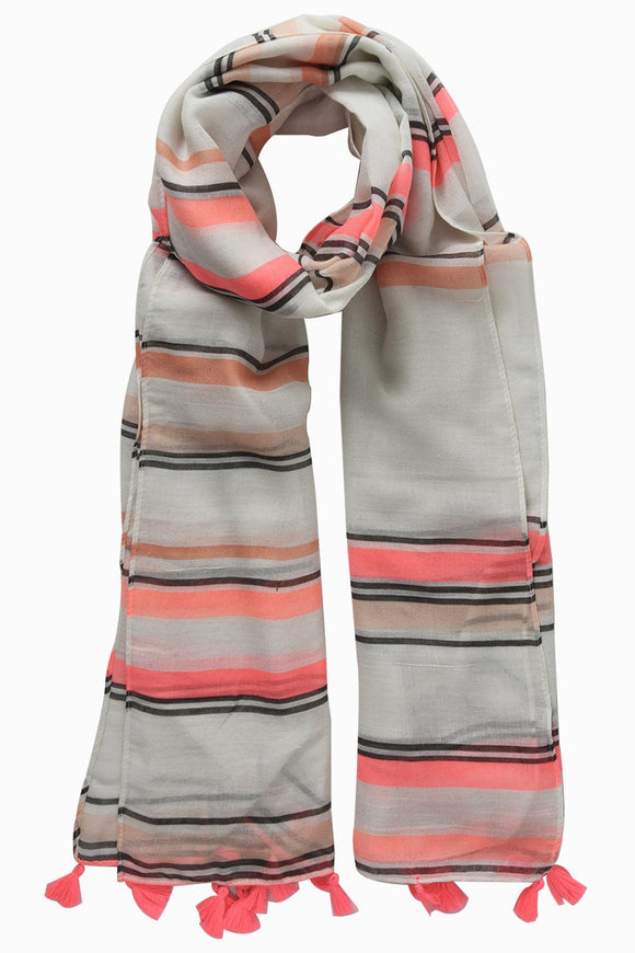Neon Pink grey and cream striped scarf/sarong