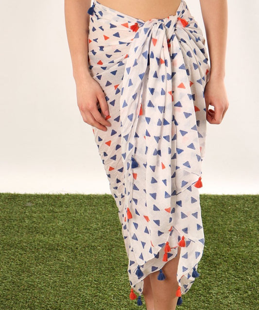 Blue & Rust stepped triangle scarf/sarong