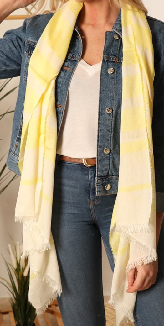 White and Yellow wide stripe scarf/sarong