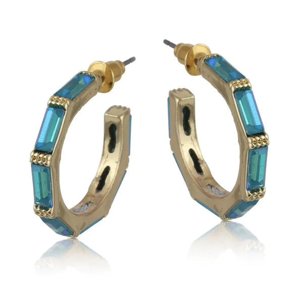Blue and Gold Hoop Earrings