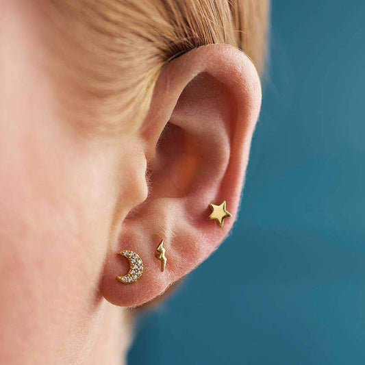 Tiny lighting bolt studs - Gold