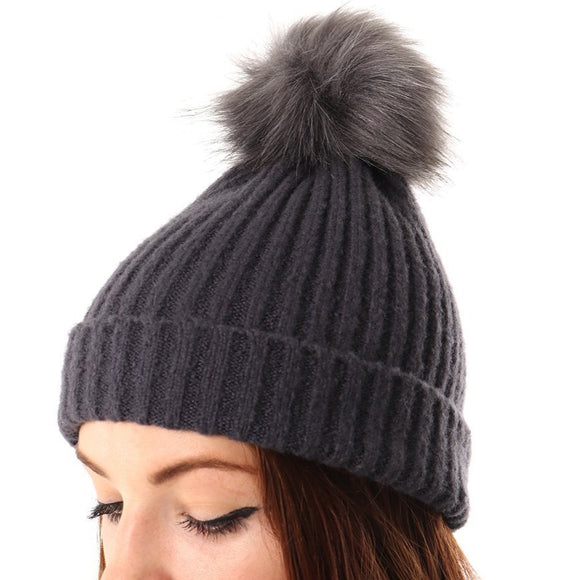 Ribbed PomPom Hat - Airforce Blue