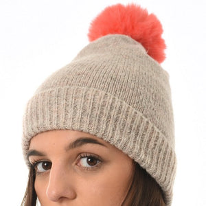 Gorro con pompón supersuave - Beige