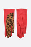 Faux Suede Red and Animal Print Gloves