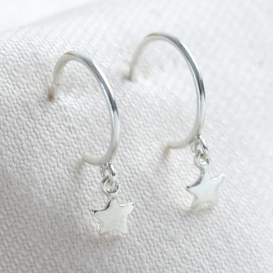 Sterling Silver Star charm Hoops