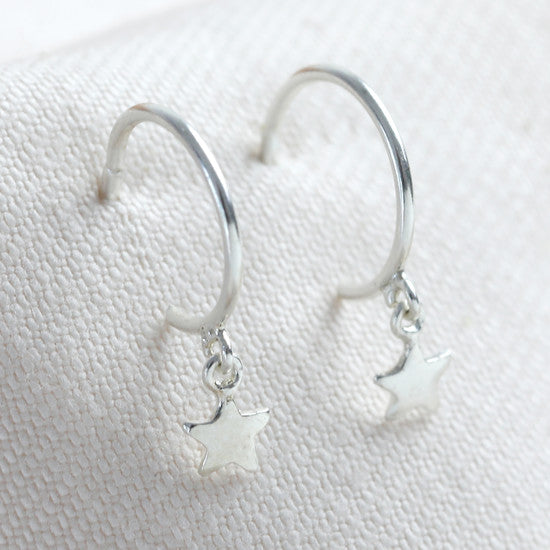 Sterling Silver Star charm Hoops