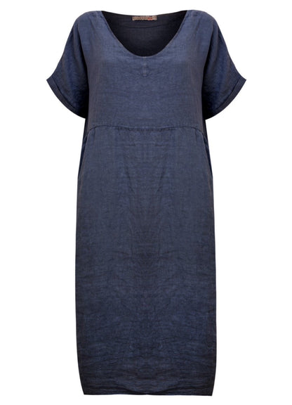 Vestido de lino midi - Azul marino