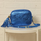 Italian Leather Metallic shoulder bag - Blue