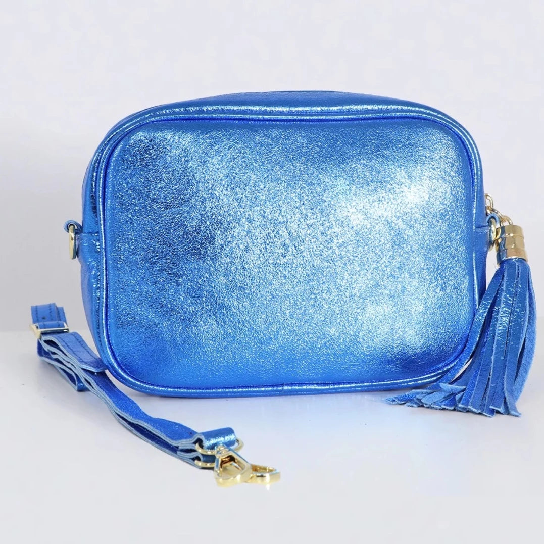 Italian Leather Metallic shoulder bag - Blue