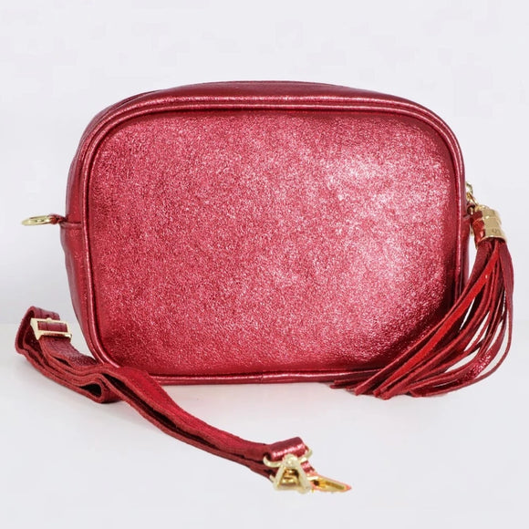 Italian Leather Metallic shoulder bag - Burgundy