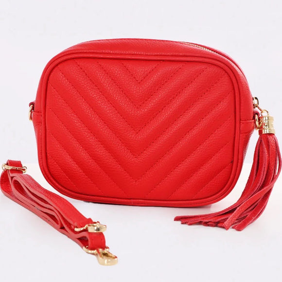 Italian Leather shoulder bag - Chevron Red