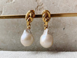 Gold knot and pearl earrings