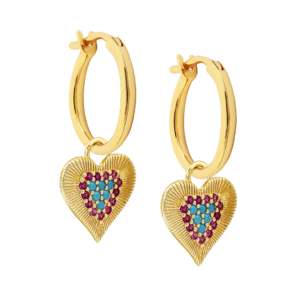 13mm gold hoops - with Heart Charms