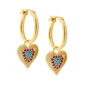 13mm gold hoops - with Heart Charms