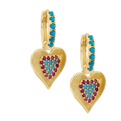 Turquoise hoops with Mexican Heart charms