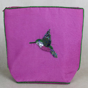 Beaded Velvet make up Bag - Hummingbird