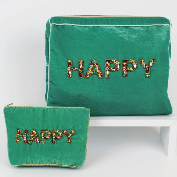 Beaded Velvet Bag - HAPPY