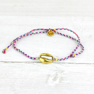 Plaited anklet with Cowrie Shell - Blues