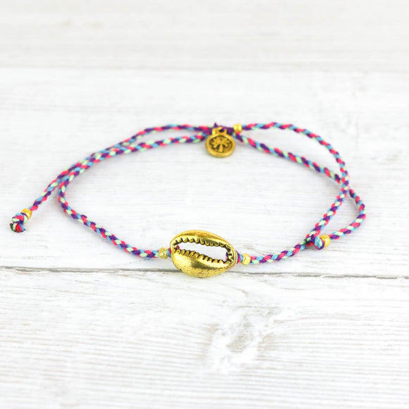 Plaited anklet with Cowrie Shell - Blues