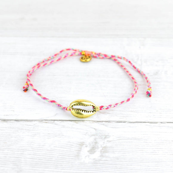 Plaited anklet with Cowrie Shell - Pinks