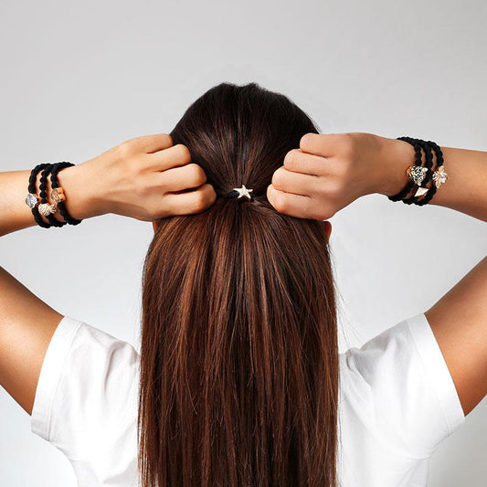 Hair Tie/Bracelet - Gold Clover Leaf Black