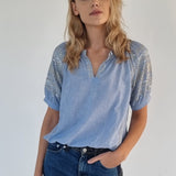 Embroidered sleeve blouse - Blue