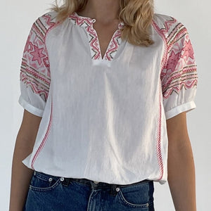Embroidered sleeve blouse - white