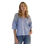 Embroidered longer sleeve blouse - blue