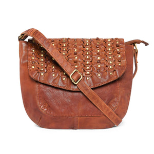 Brown studded leather shoulder Bag