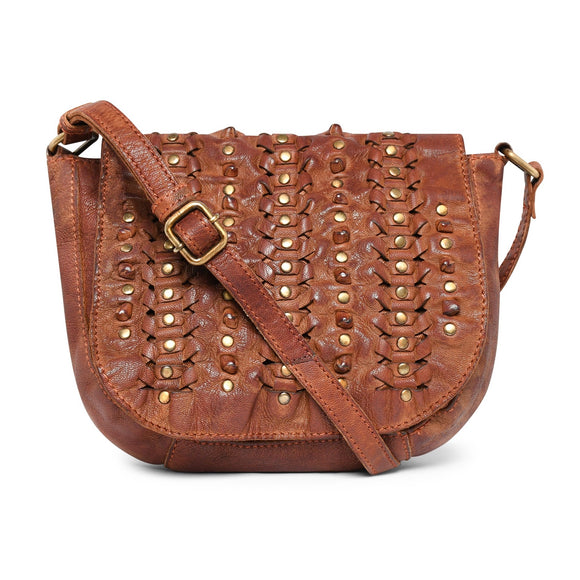 Small Brown studded leather and weave shoulder Bag