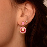 Pink button drop earrings