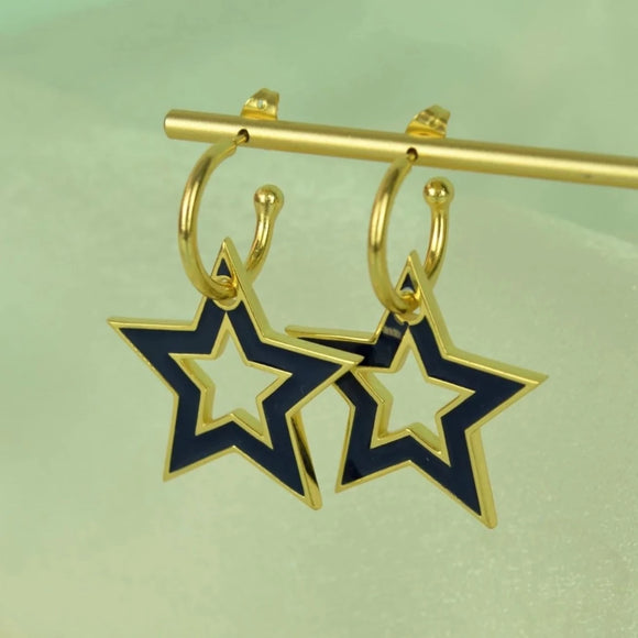 Navy Enamel Star Earrings