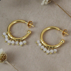 Cluster stone Hoop Earrings - White