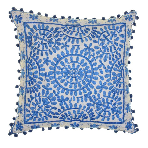 Blue Embroidered Cushion