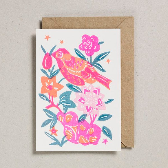 Neon Bird Riso Print Card