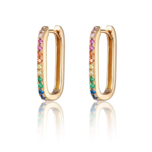 Oval Huggies with Rainbow Stones in Gold