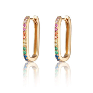 Oval Huggies with Rainbow Stones in Gold