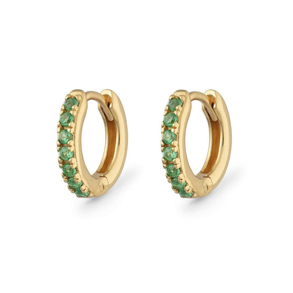 Gold huggies with green stones