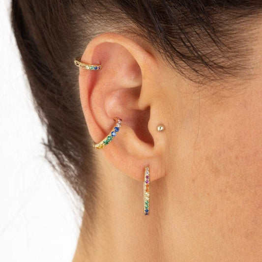 Oval Huggies with Rainbow Stones in Gold