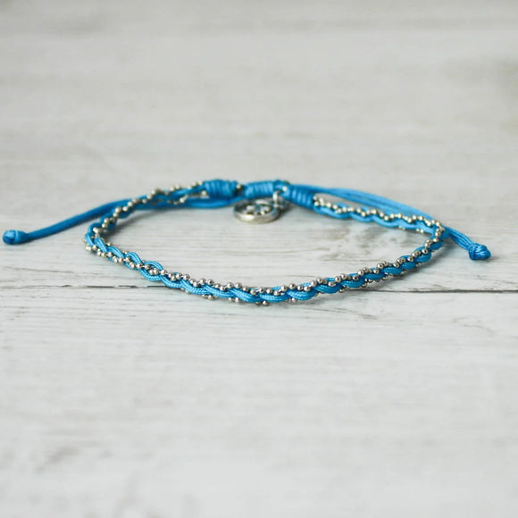 Thread and Bead plaited bracelet - Blue